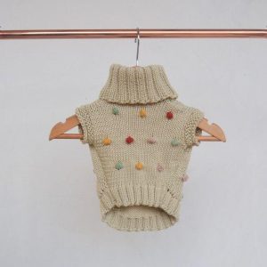Saco Tejido para Mascotas - Beige Pompones